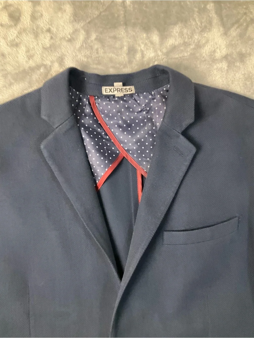Express Photographer Men's Large Navy Two-Button Sports Coat Slim Fit